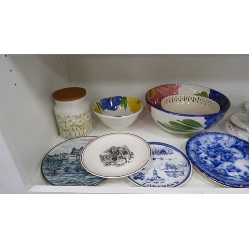 100 - Collection of decorative items including porcelain trays, blue and white plates, floral decorated bo... 