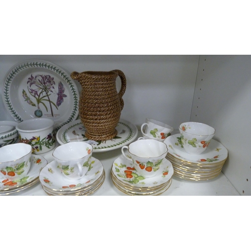 115 - Portmeirion shallow dish, similar tazza, Queens 'Virginia Strawberry' pattern tea set, Royal Worcest... 