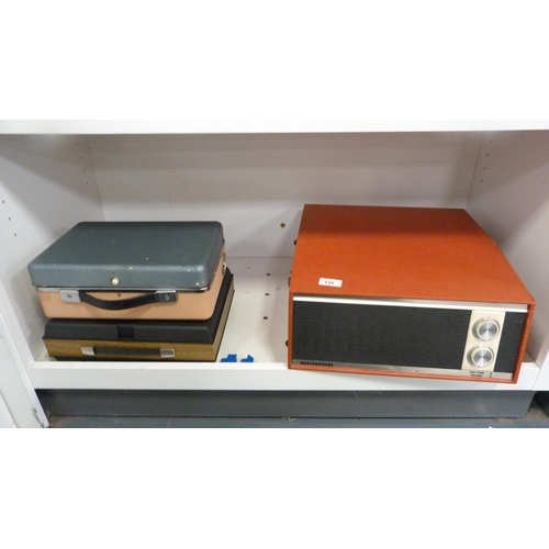 116 - Marconiphone record player and two others (one shelf).  (3)