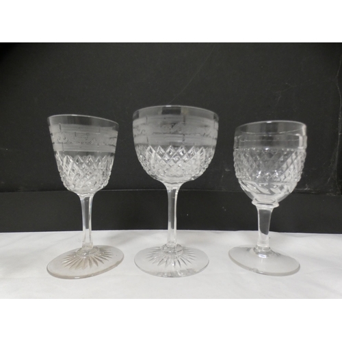 126 - Suite of cut glass drinking glasses to include red wine, white wine, sherry etc.