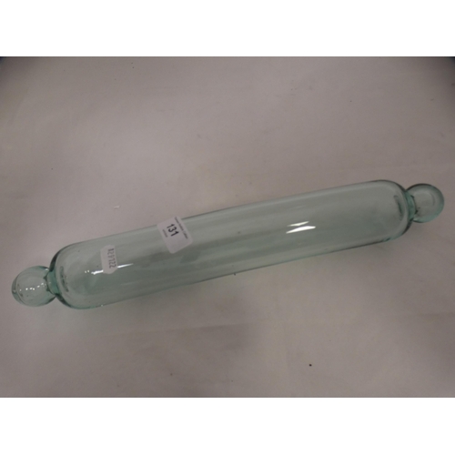 131 - Glass rolling pin, three glass paperweights, vases etc.