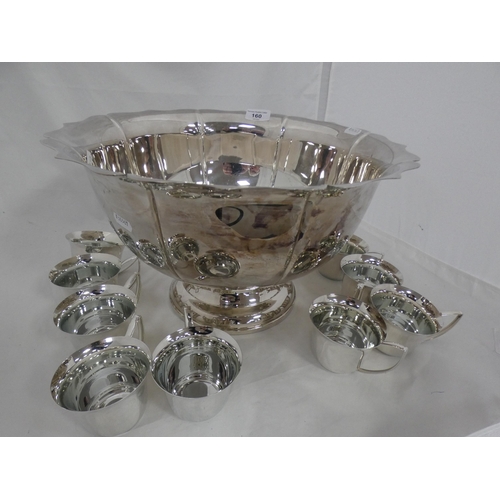 160 - Large EPNS punch bowl and cups.