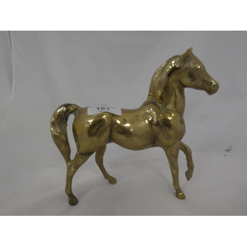 161 - Two brass models of horses.