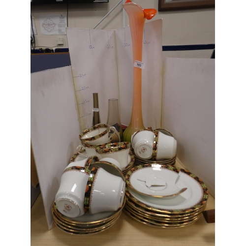 163 - Royal Albert part tea set, large coloured glass vase and three other pieces of glassware.