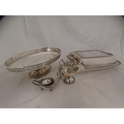 167 - Silver plated ware to include entrée dish and cover, Walker & Hall pedestal bowl, sugar s... 