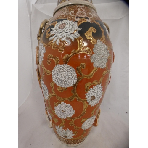 169 - Large Satsuma twin-handled vase on stand, 64cm high excluding stand.