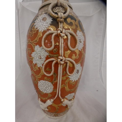 169 - Large Satsuma twin-handled vase on stand, 64cm high excluding stand.