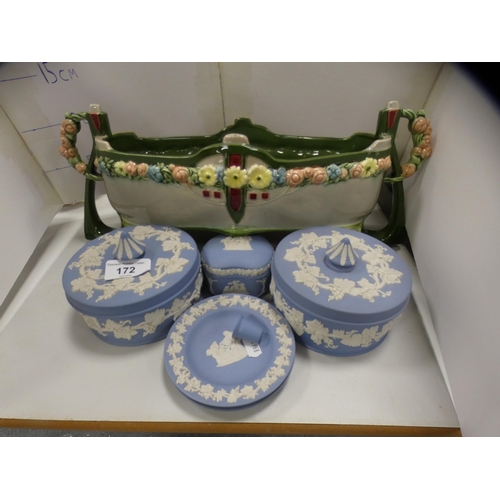 172 - Pair of Wedgwood Jasper ware boxes and covers, another Wedgwood box and cover, ashtrays, thimble and... 