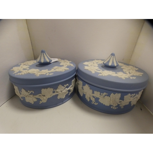 172 - Pair of Wedgwood Jasper ware boxes and covers, another Wedgwood box and cover, ashtrays, thimble and... 