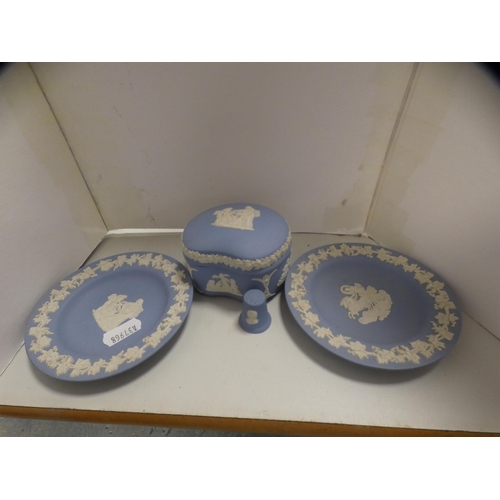 172 - Pair of Wedgwood Jasper ware boxes and covers, another Wedgwood box and cover, ashtrays, thimble and... 