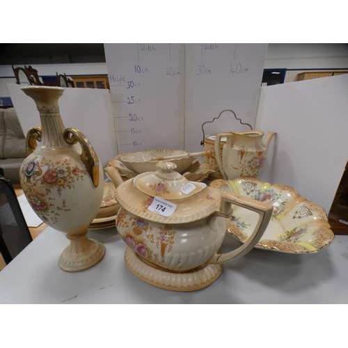 174 - Collection of Crown Devon floral decorated ivory ground ceramics to include dishes, teapot, biscuit ... 