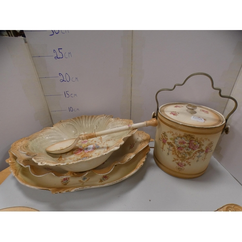 174 - Collection of Crown Devon floral decorated ivory ground ceramics to include dishes, teapot, biscuit ... 