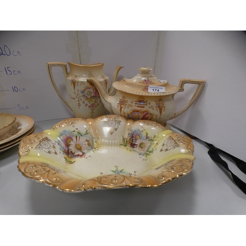 174 - Collection of Crown Devon floral decorated ivory ground ceramics to include dishes, teapot, biscuit ... 