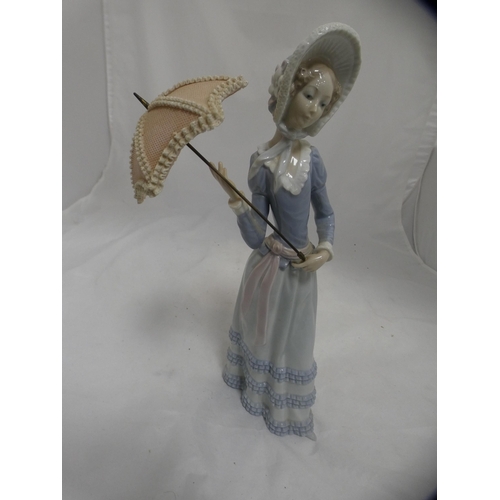 195A - Royal Doulton figure, 'Antoinette', and a Lladro figure of a lady with a parasol.  (2)