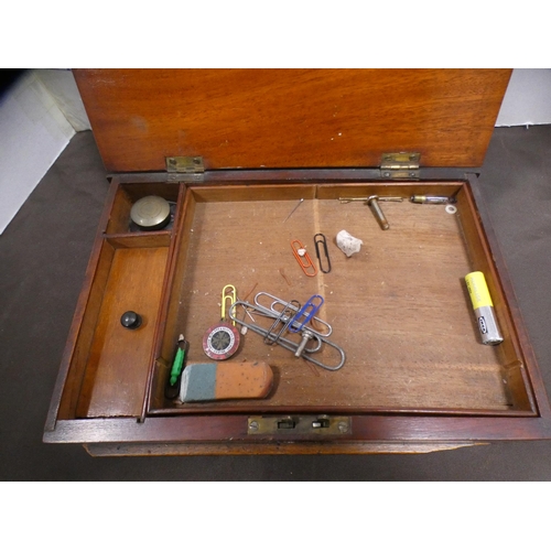 203 - Victorian writing slope, stationery box and a set of dominoes.