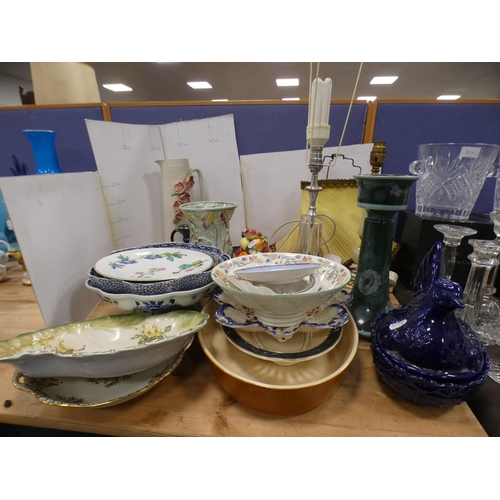 204A - Quantity of assorted plates, table lamps, hen tureen etc.