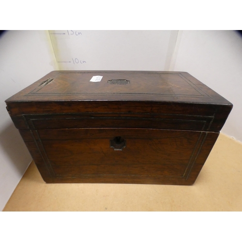 207 - Antique tea caddy, box with mother of pearl inlay and a small mother of pearl tray.  (3)