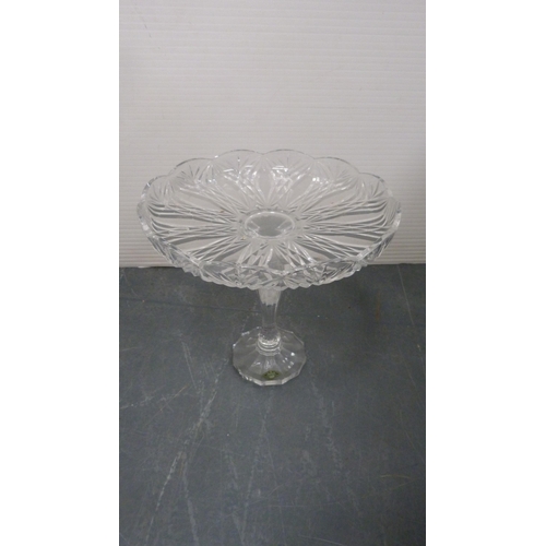 22 - Large crystal footed cake plate.