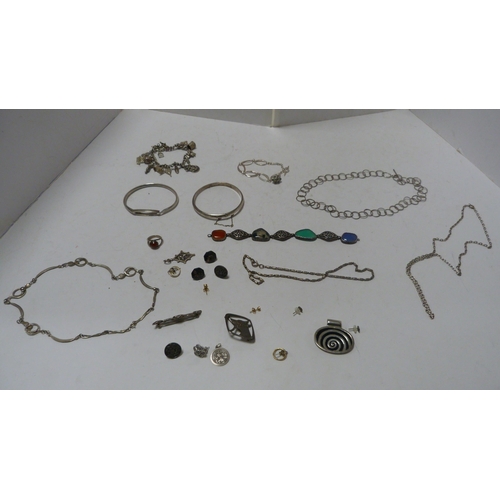 223 - Collection of silver and other jewellery to include bracelets, bangles, charm bracelet, brooches, ch... 