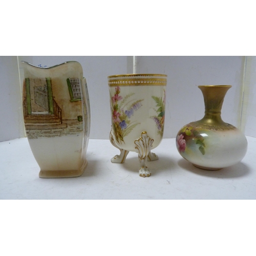 240 - Royal Worcester floral decorated vase, 9cm, also a Royal Doulton Dickens Ware jug, 'Sam Weller', and... 