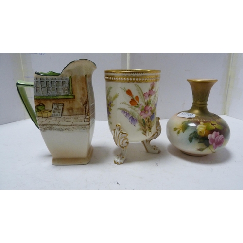 240 - Royal Worcester floral decorated vase, 9cm, also a Royal Doulton Dickens Ware jug, 'Sam Weller', and... 