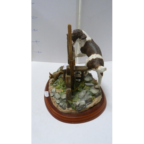 241 - Border Fine Arts model of a springer spaniel and a rabbit (liver and white).