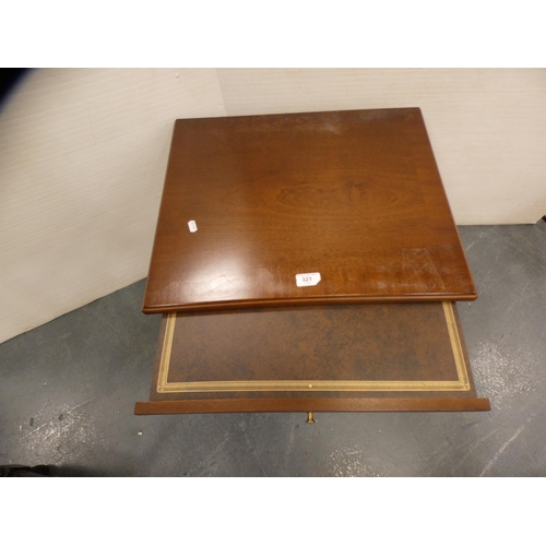 321 - Reproduction square-topped coffee table.