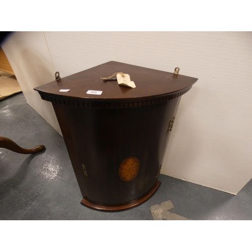 322 - Edwardian inlaid mahogany bow front corner cupboard.