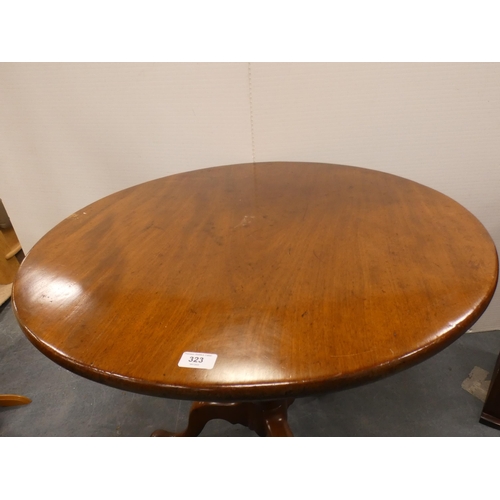 323 - George III mahogany supper table with snap-action saucer top, on turned column and tripod supports, ... 