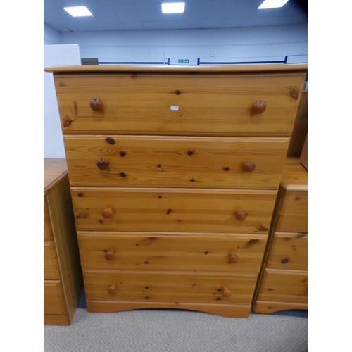 326 - Two pine chests of drawers. a pine dressing table with triple mirror and a dressing stool.