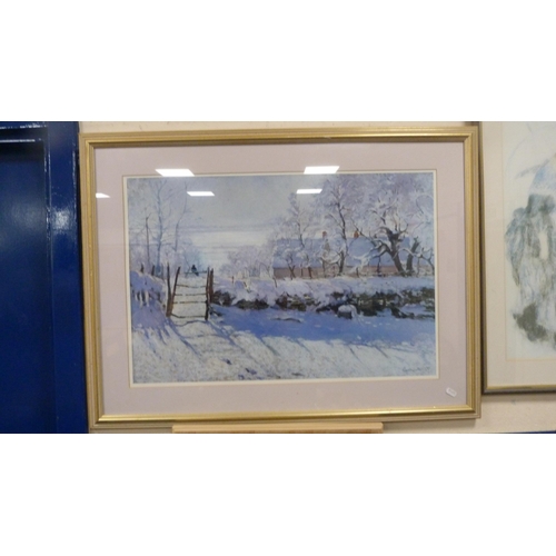 33 - Framed prints to include 'The Canal, Georgetown', another after Claude Monet and two others.