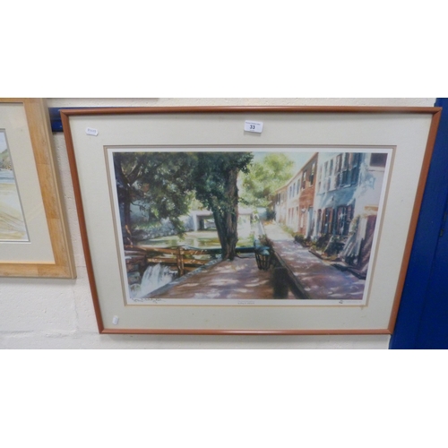 33 - Framed prints to include 'The Canal, Georgetown', another after Claude Monet and two others.