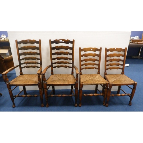 337 - Two ladder-back carver chairs and two similar side chairs.  (4)