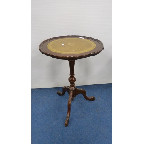 338 - Nest of three tables with brown skivers and glass tops, on pad feet, and a wine table on tripod supp... 