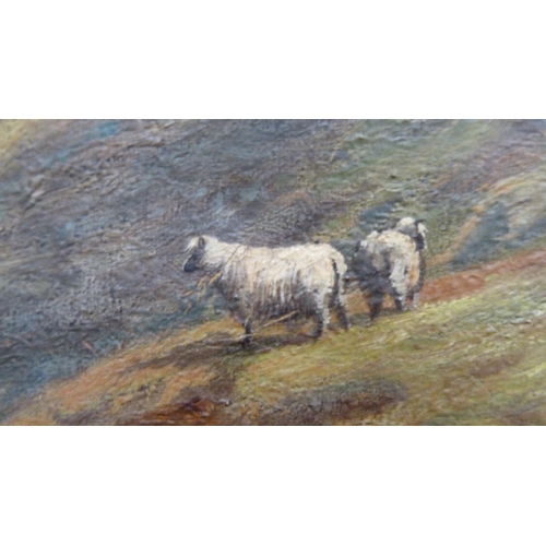 39 - George Wright of AnnanSheep grazing on a hillsideSigned and dated 1893, oil on canvas (a/f), and ano... 