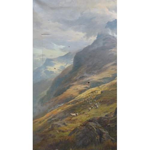 39 - George Wright of AnnanSheep grazing on a hillsideSigned and dated 1893, oil on canvas (a/f), and ano... 