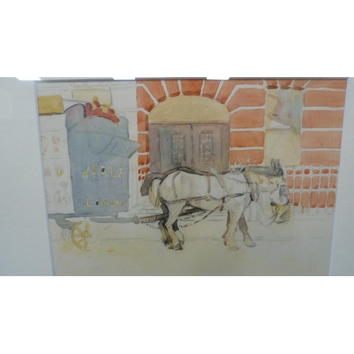 42 - Anna Mary HotchkisHorse and cartSigned in pencil, watercolour.