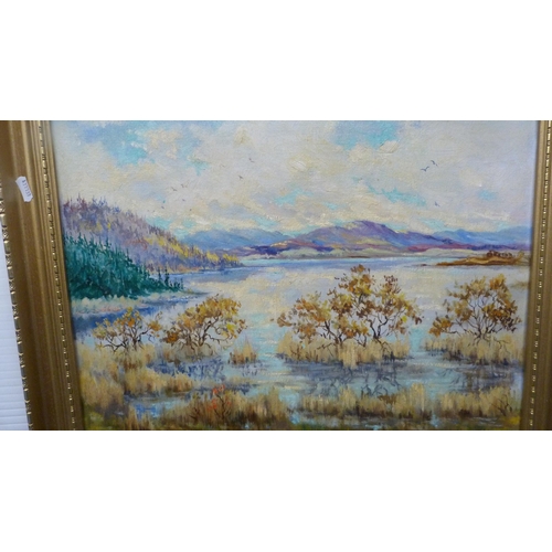 43 - AJ HastingsWoodhall Loch, LauriestonSigned, oil on board.