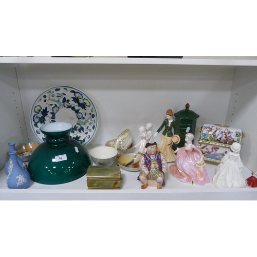 62 - Collection of decorative items include Capodimonte-style casket, Coalport figure, pair of Wedgwood v... 