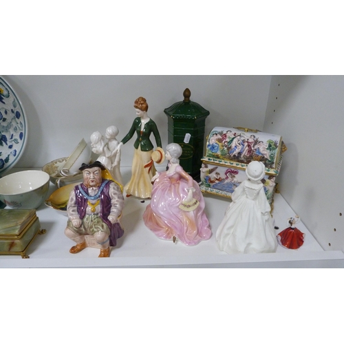 62 - Collection of decorative items include Capodimonte-style casket, Coalport figure, pair of Wedgwood v... 