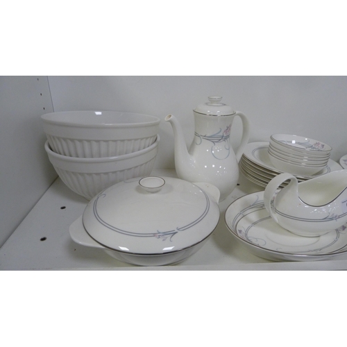 66 - Royal Doulton 'Allegro' pattern dinner and coffee set, and a pair of white ribbed pottery bowls (one... 