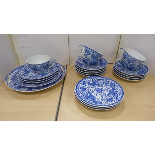 7 - Noritake blue and white part tea set and a Dutch-style plate.