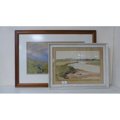 74 - Miss Tatham (British)Landscape sceneSigned and dated 1934, watercolour, and a monogrammed watercolou... 