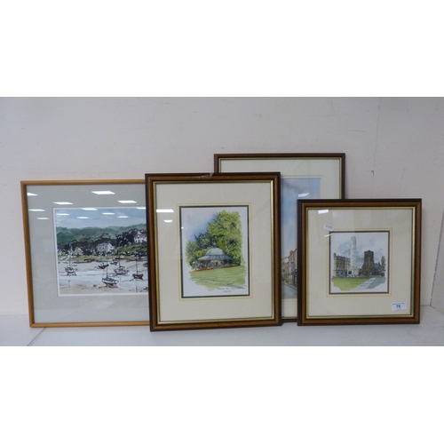 75 - Four framed pictures to include Kippford, Harrogate etc.  (4)