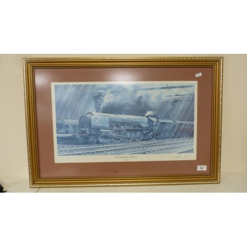 76 - JE WigstonDuchess of AthollPencil signed print, no. 46 of 850, and a model of the locomotive, 'Malla... 