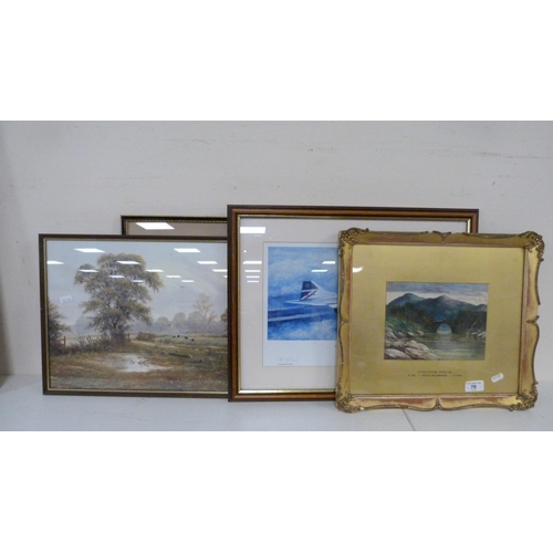 78 - Cecil G LawsonBirkan Bridge, KillarneyWatercolour, label verso, and three other prints to include Co... 