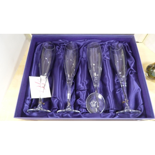 8 - Set of four Edinburgh Crystal wine glasses (one a/f), boxed, and other glassware including Scottish ... 