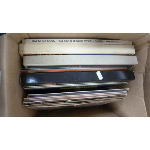 92 - Carton containing assorted LPs to include Festival of Light Classics box set, The Magic of Mantovani... 