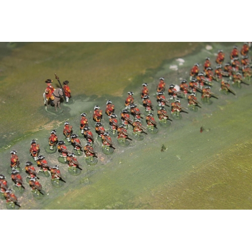 224A - Large diorama of the Battle of Minden, set with painted metal figures, 147cm x 127cm.