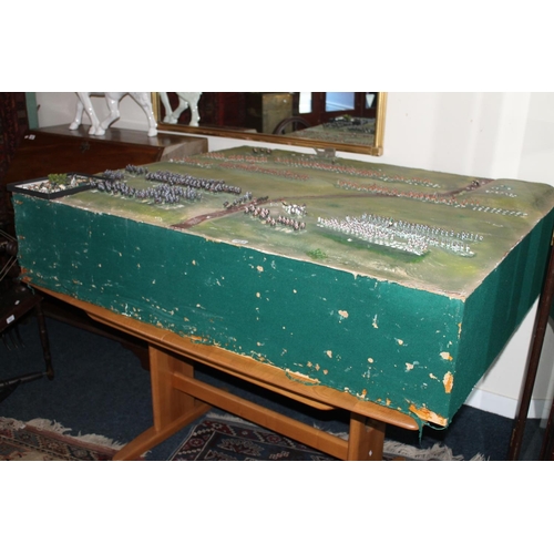 224A - Large diorama of the Battle of Minden, set with painted metal figures, 147cm x 127cm.